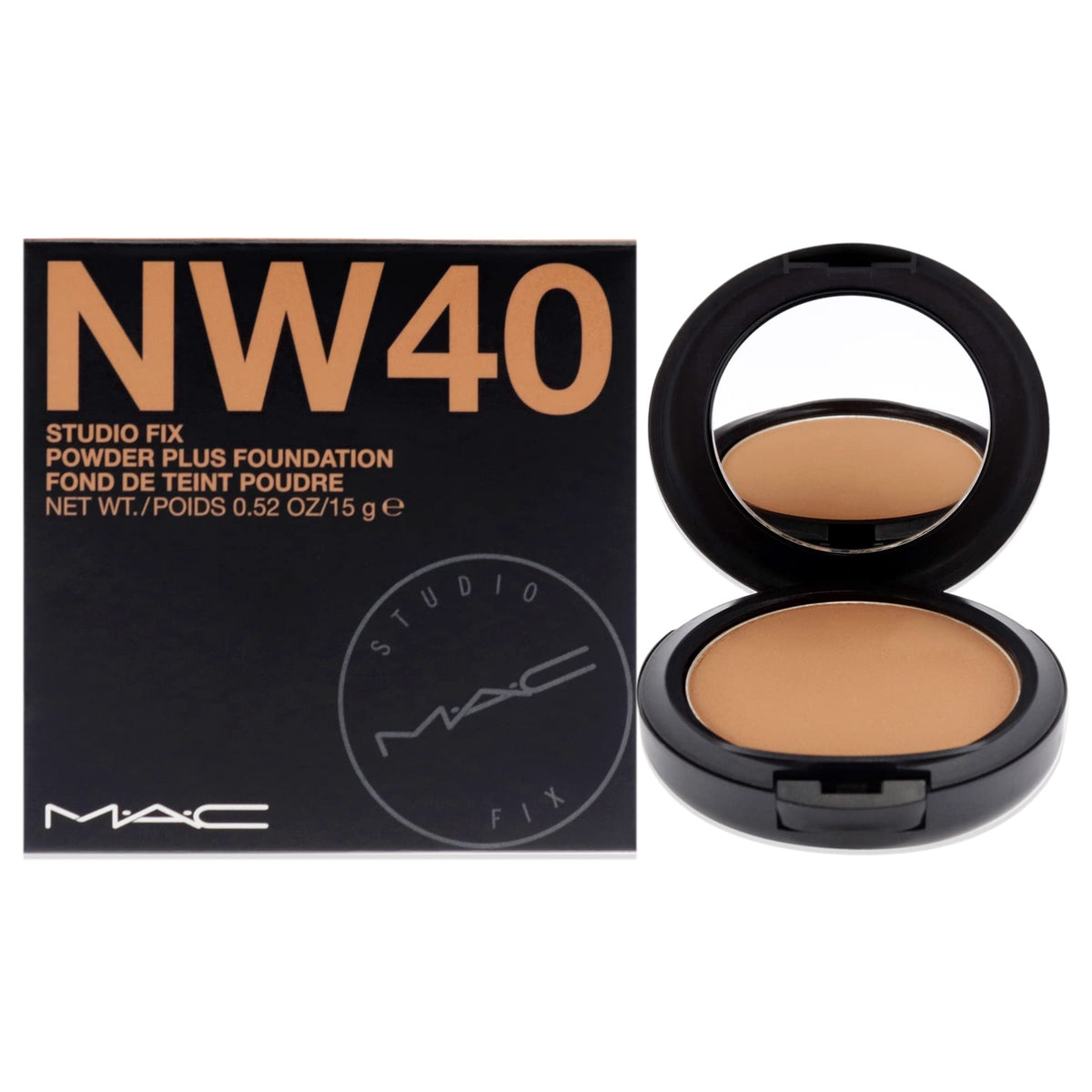 MAC Studio Fix Powder Plus Foundation NW40 compact with a smooth matte finish