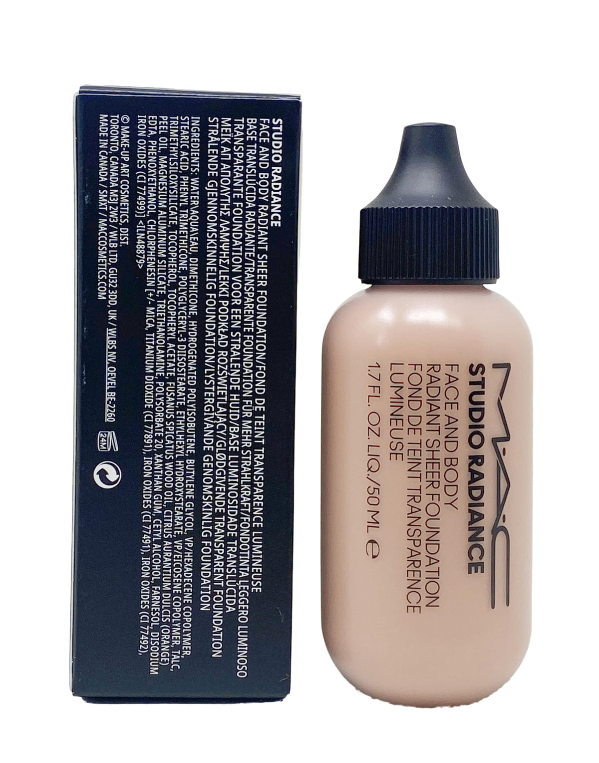 MAC Studio Radiance Foundation texture swatch highlighting sheer, buildable coverage.