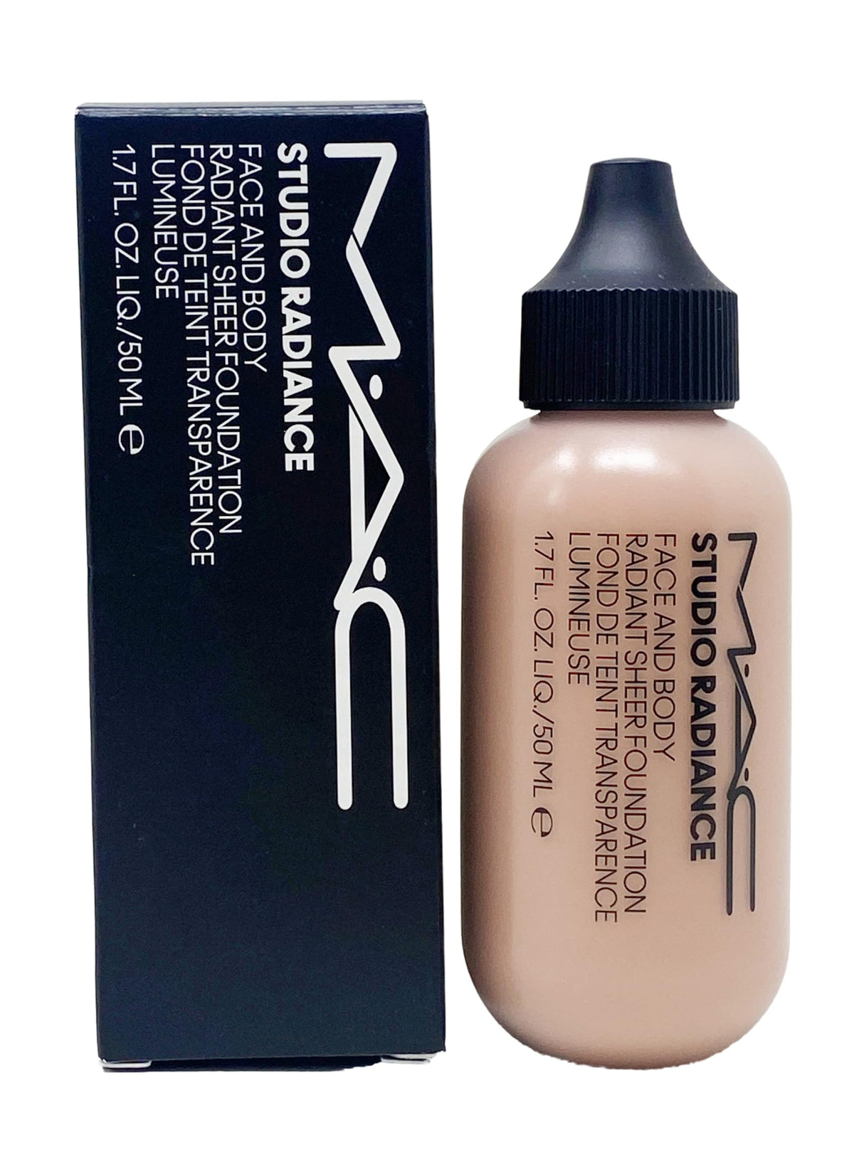 MAC Studio Radiance Foundation W4 bottle showing rosy beige shade for medium skin.