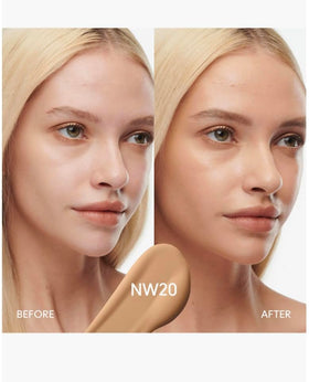 MAC Studio Radiance Serum Foundation application demo highlights smooth texture and even tone.