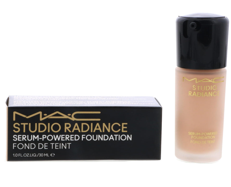 MAC Studio Radiance Serum-Powered Foundation bottle showing hydrating, radiant finish.
