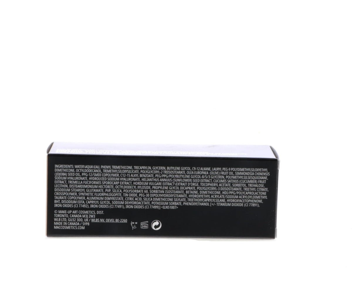 MAC Studio Radiance close-up highlights even texture and pore-blurred finish.