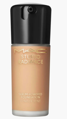 MAC Studio Radiance Serum-Powered Foundation NC27 bottle showing a hydrating glow and buildable coverage.