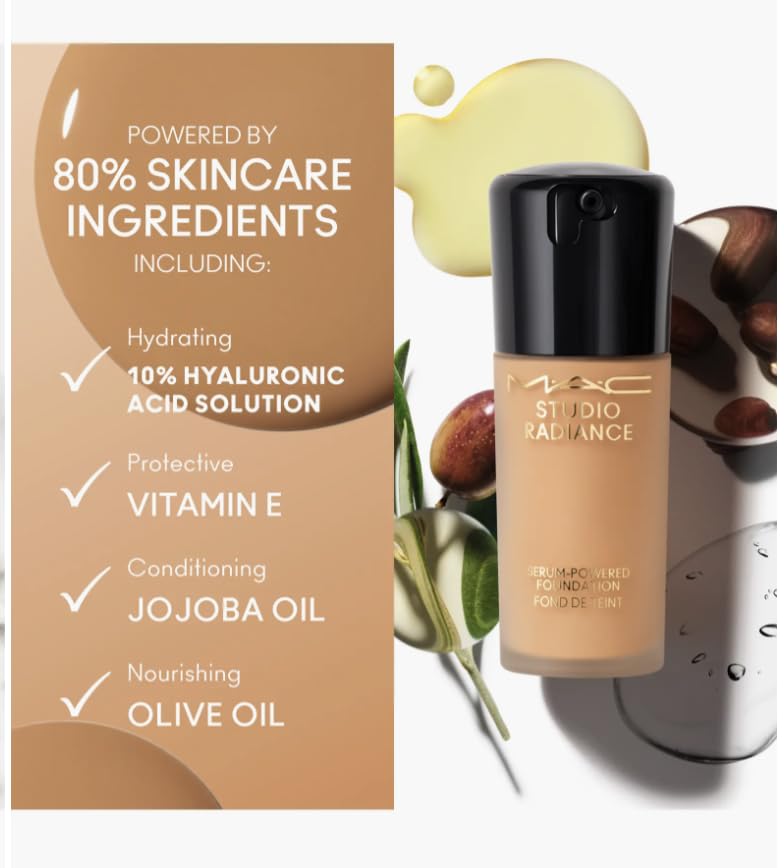 MAC Studio Radiance Serum-Powered Foundation NC27 pump dispenser for easy application.