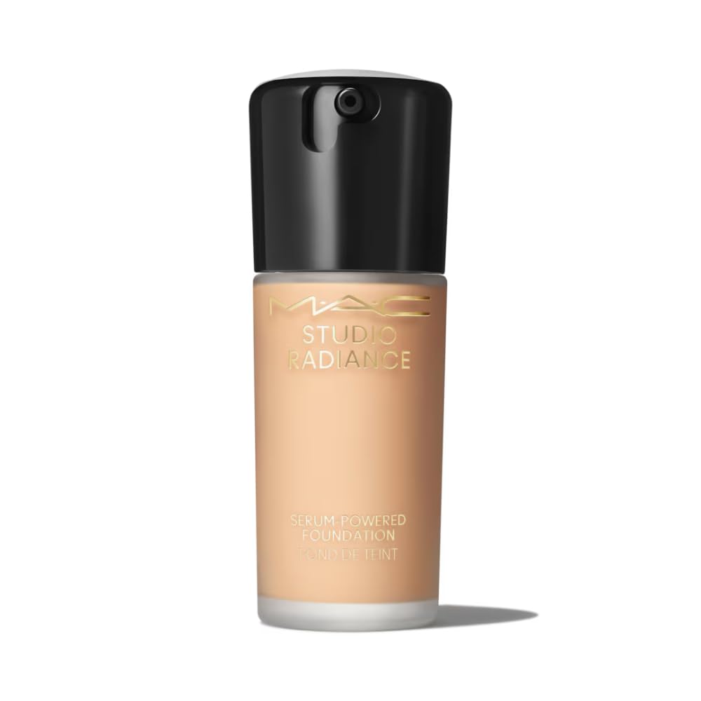 MAC Studio Radiance Serum-Powered Foundation NW15 bottle close-up for radiant, even skin tone.