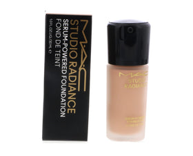 MAC Studio Radiance foundation pump dispense for smooth, weightless application.
