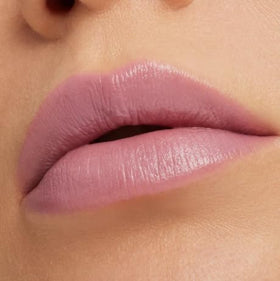MAC Ximal Sleek Satin Lipstick 821 Pink Peppermint application highlighting dusty lavender hue and hydration