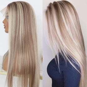 MACA BAKA highlight ash blonde lace front wig with natural part for daily wear