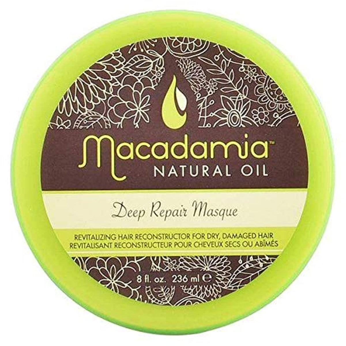 Macadamia Natural Oil Deep Repair Masque bottle pour demonstrates hydrating action for dry, damaged hair