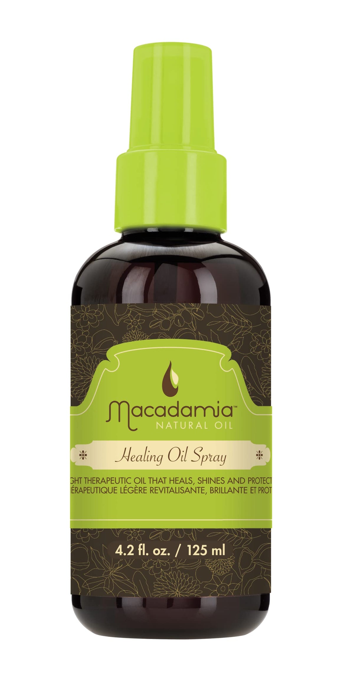 Macadamia Natural Oil Spray bottle on a dresser for lightweight nourishment on fine hair.