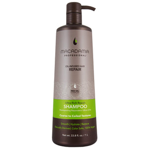 Macadamia Professional Ultra Rich Shampoo bottle delivering deep hydration for dry hair.