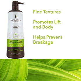 Macadamia Professional Weightless Repair Conditioner natural oils icon highlights clean beauty.