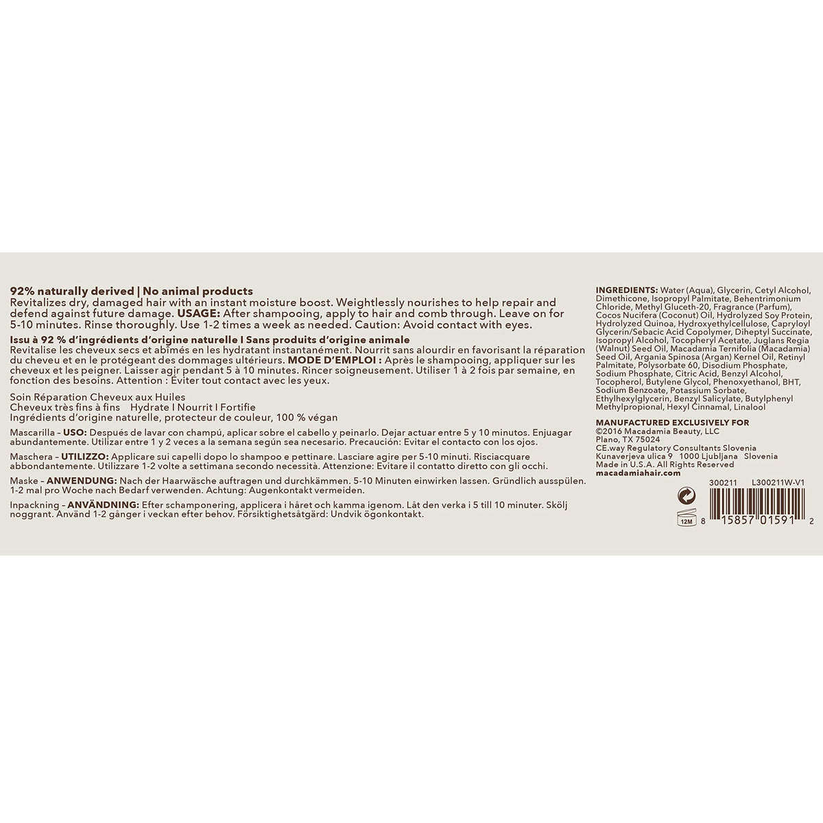 Hair strands treated with Macadamia Professional Weightless Repair Masque