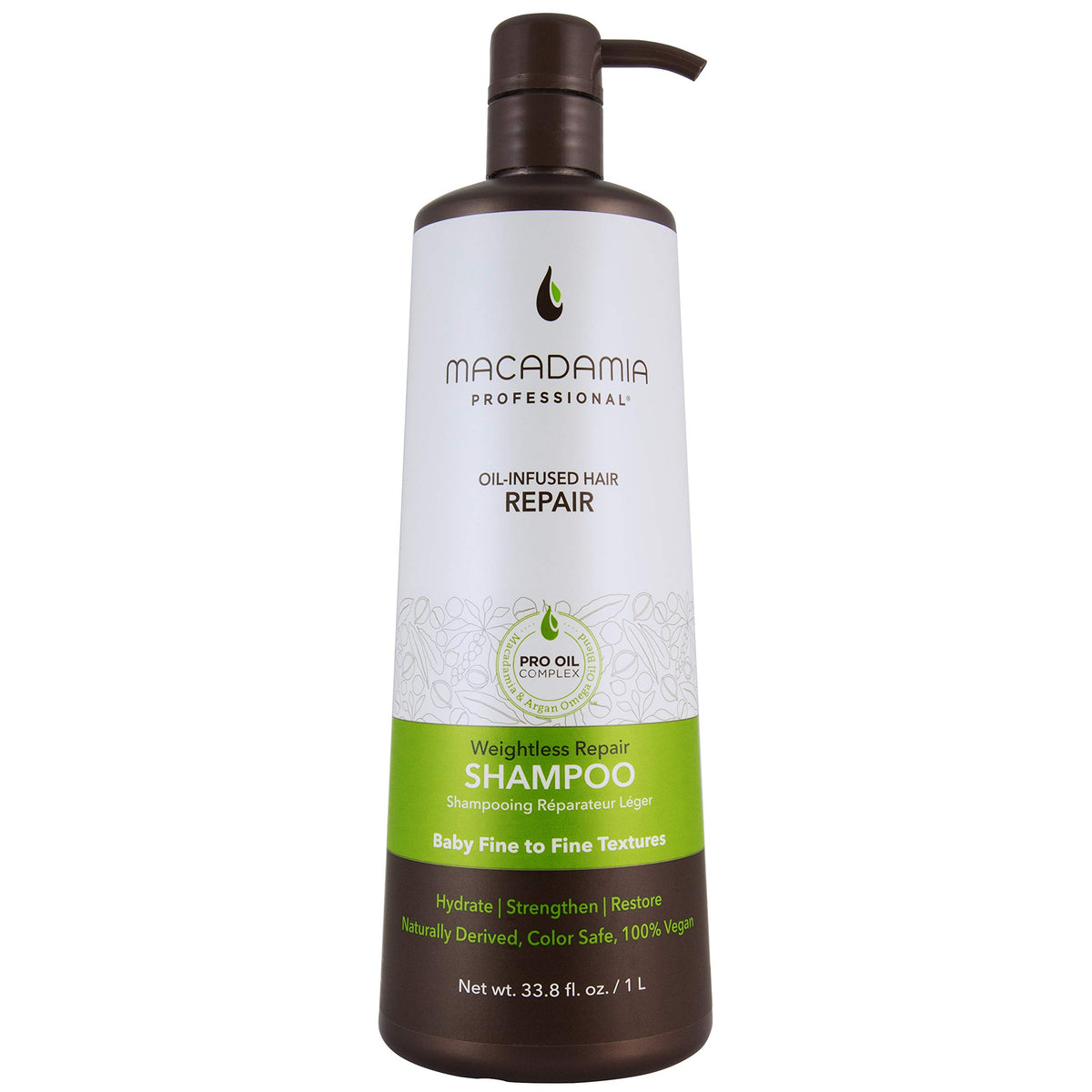 Macadamia Professional Weightless Repair Shampoo bottle boosts lift for fine hair.