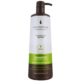 Macadamia Professional Weightless Repair Shampoo bottle boosts lift for fine hair.