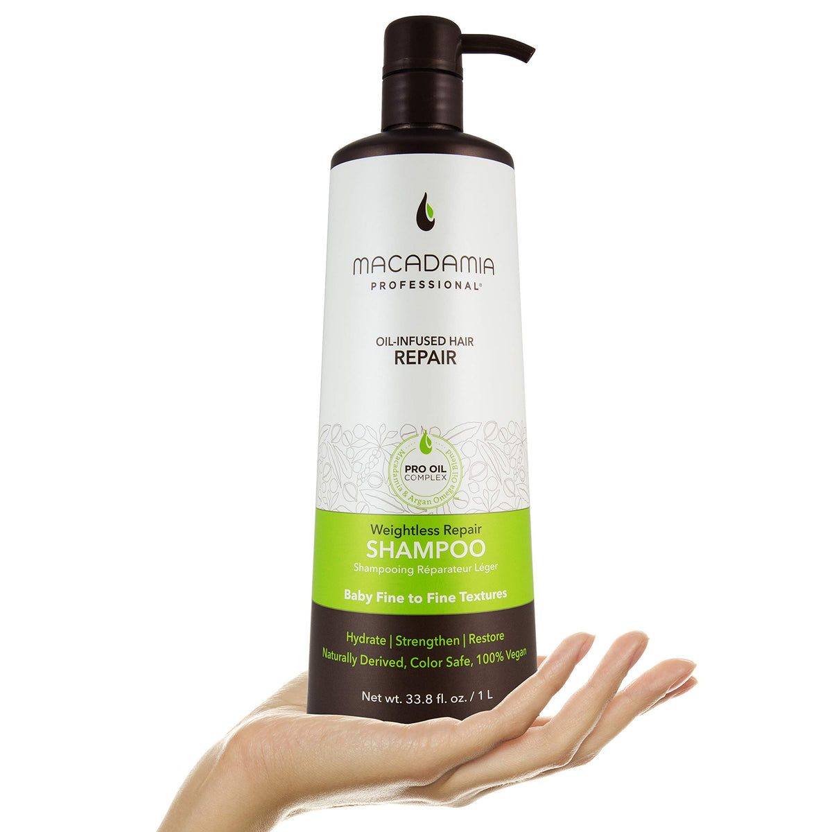 Macadamia Professional Weightless Repair Shampoo lift with fine hair look.