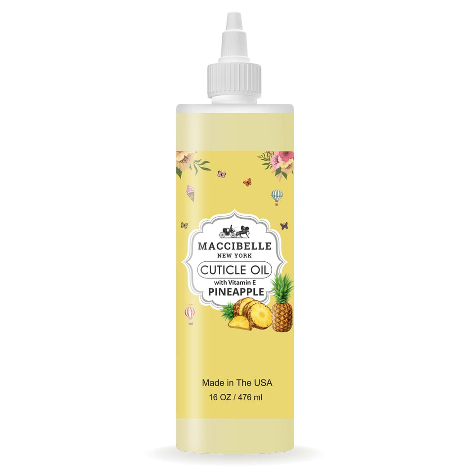 Maccibelle cuticle oil pineapple bottle soothes dry cuticles with a refreshing scent
