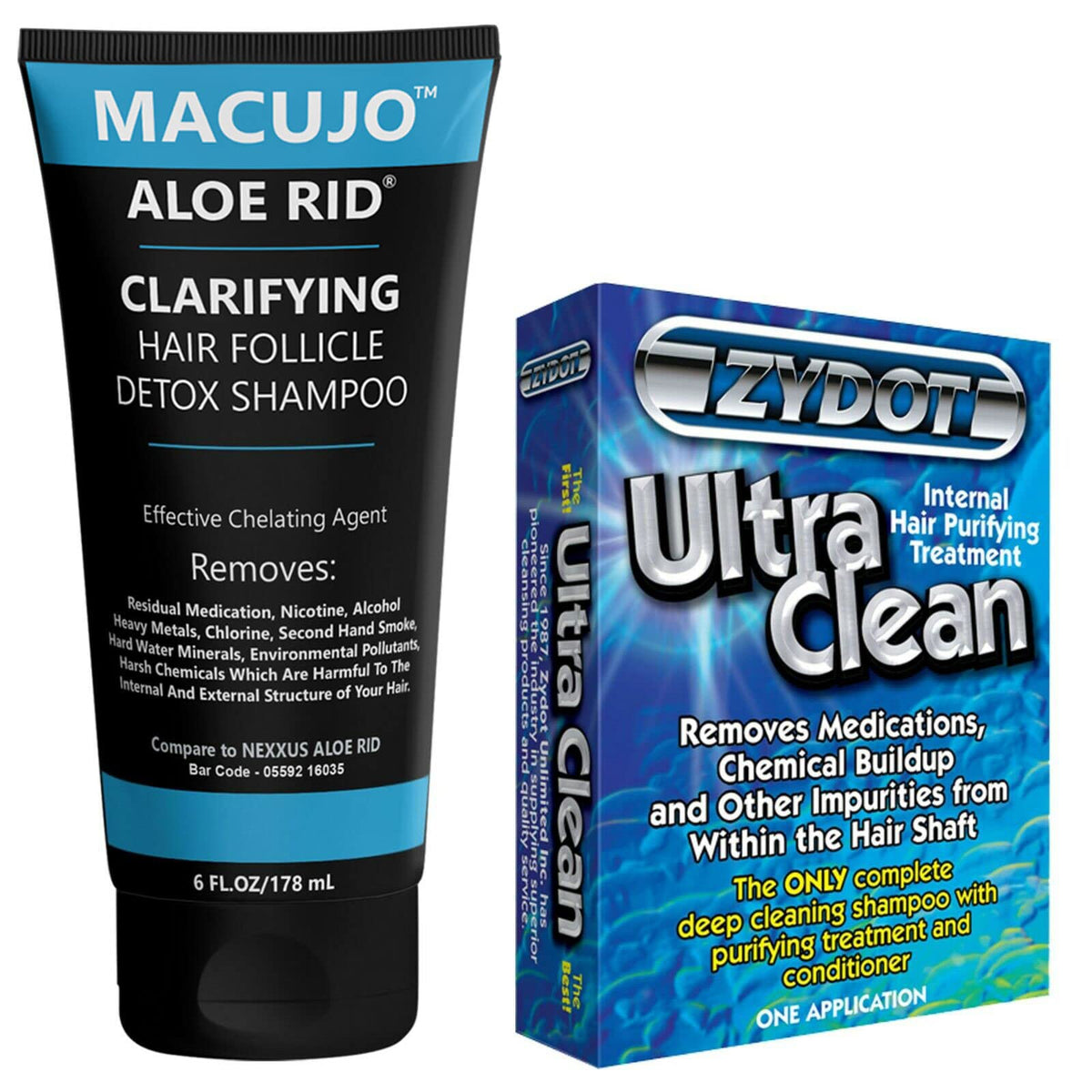 Macujo Aloe Rid detox shampoo bottle front showing deep cleansing potential.