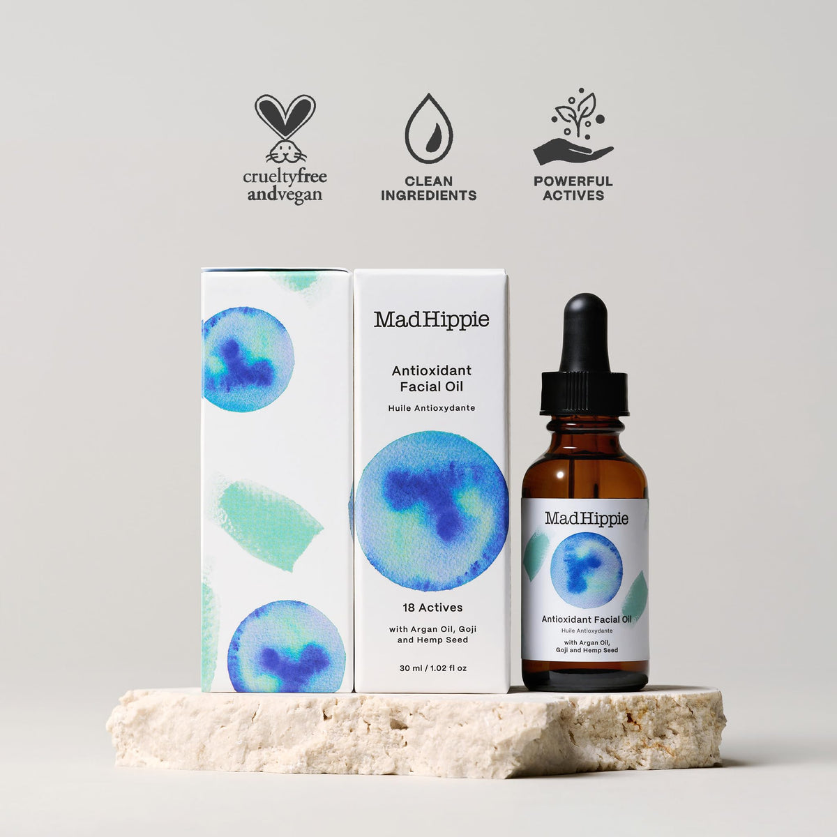Mad Hippie antioxidant facial oil shown during nightly skincare routine