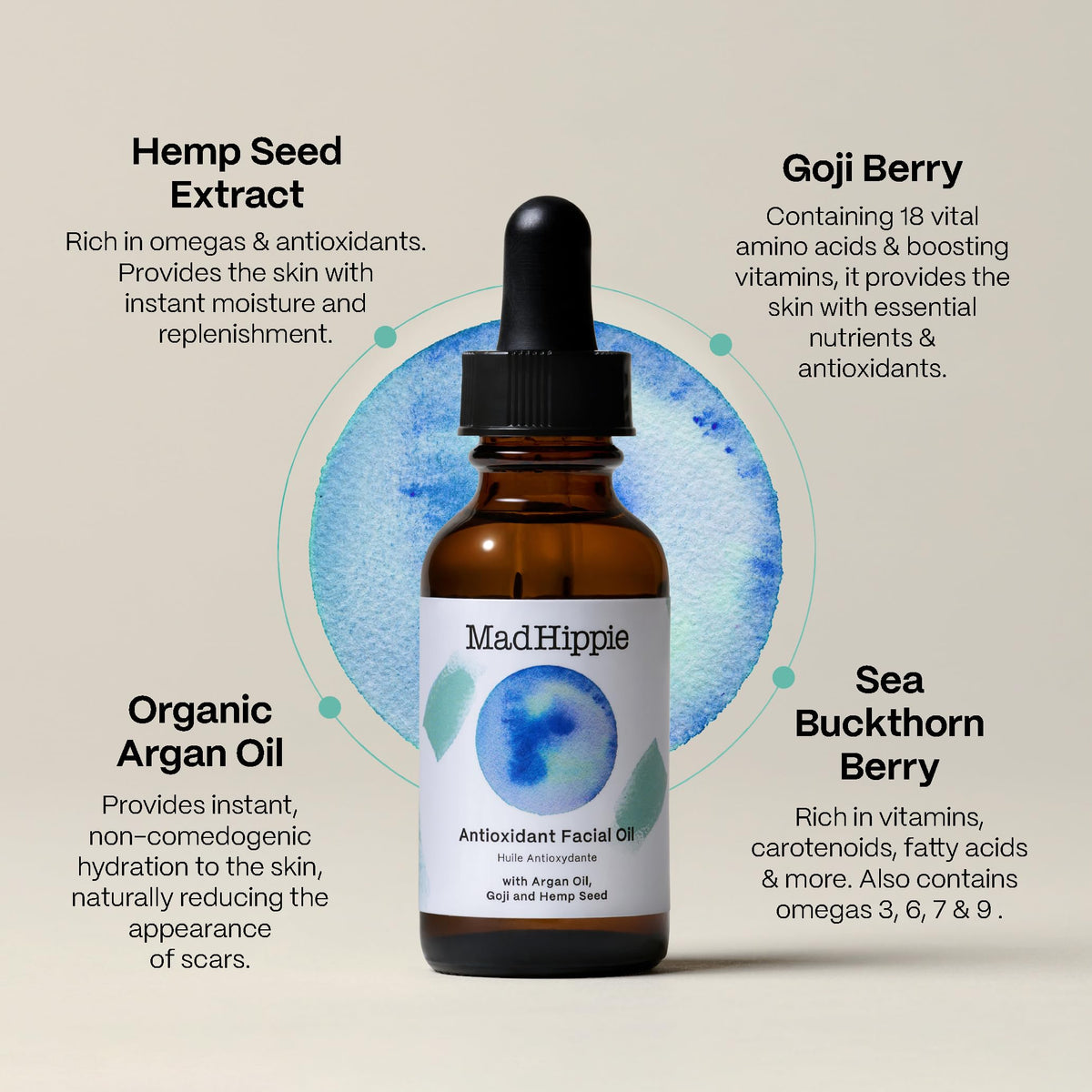 Mad Hippie antioxidant facial oil with sea buckthorn for brightening skin