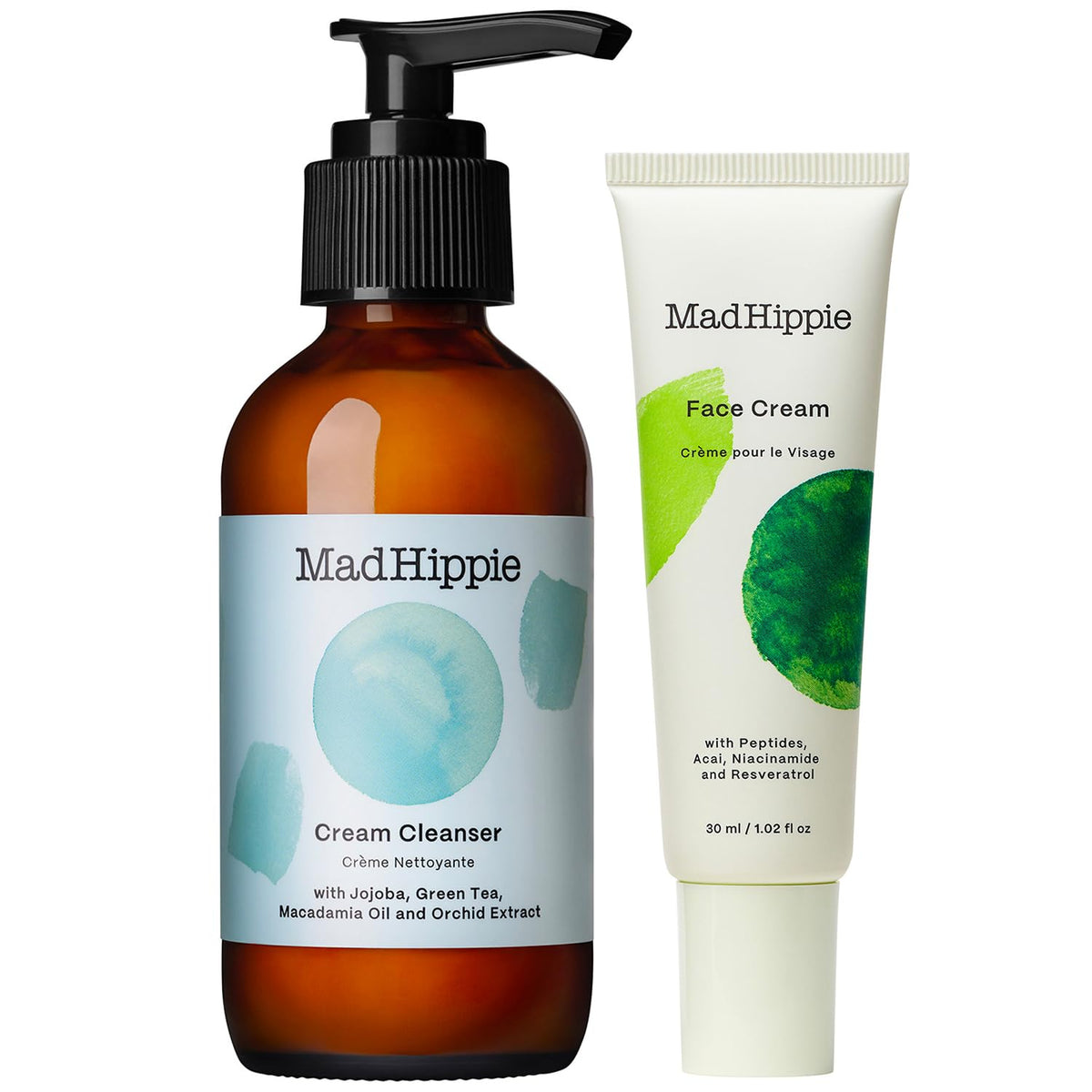 Mad Hippie face cream bottle highlighting niacinamide for daily hydration and antioxidant protection.
