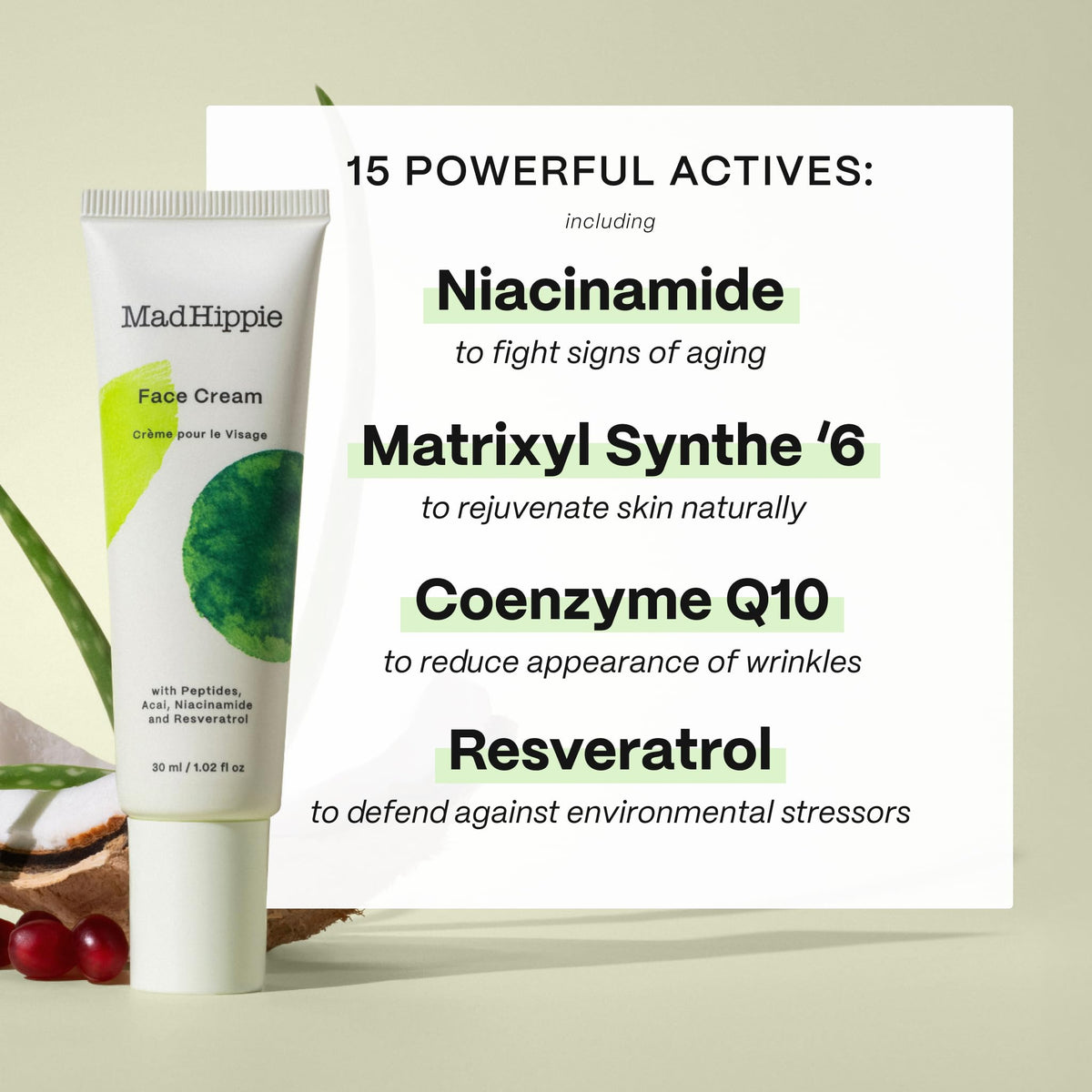 Mad Hippie jojoba oil ingredient shot showing nourishing cleansing benefits.
