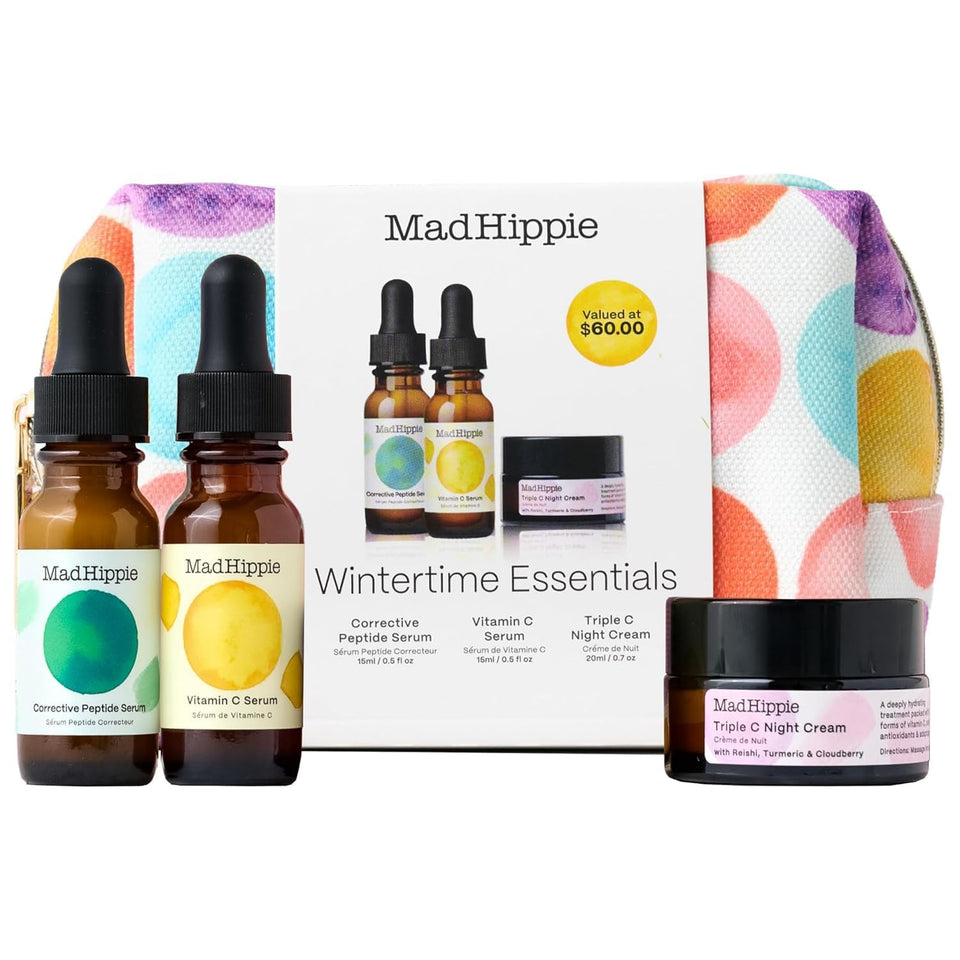 Mad Hippie Wintertime Essentials Kit bag showcasing eco-friendly packaging and travel-ready design.