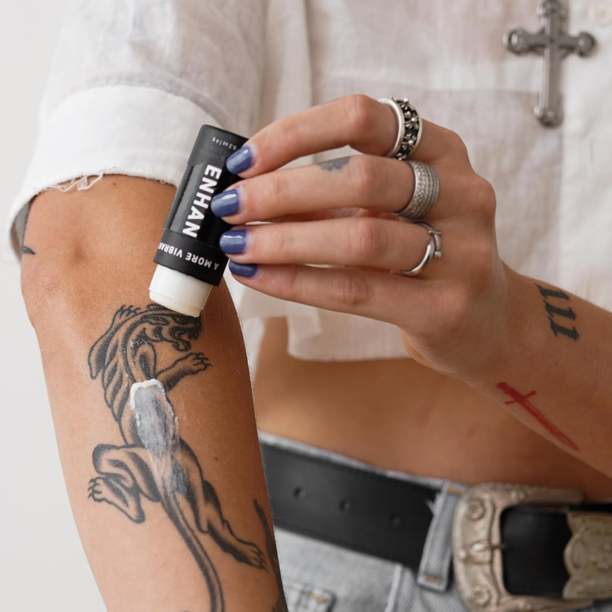Mad Rabbit Enhance Tattoo Balm Stick portable for on-the-go touch-ups and tattoo care.