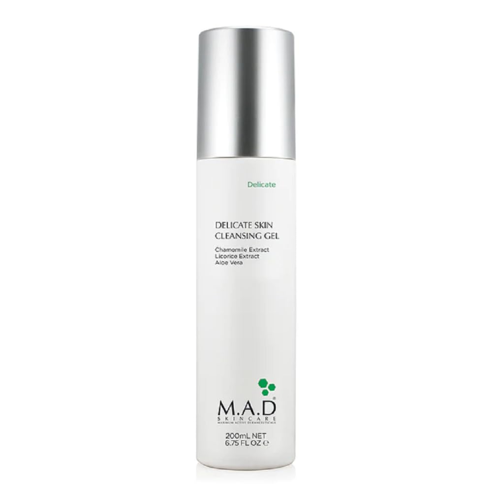 M.A.D Skincare Delicate Skin Cleansing Gel bottle delivers gentle hydration for sensitive skin.