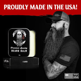 MAD VIKING BEARD CO. Fjord Balm in daily-use setup for on-the-go grooming.