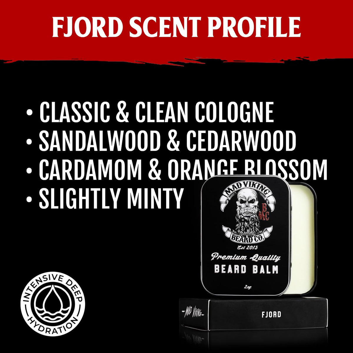 MAD VIKING BEARD CO. Fjord Beard Balm jar for quick styling without stiffness or residue.