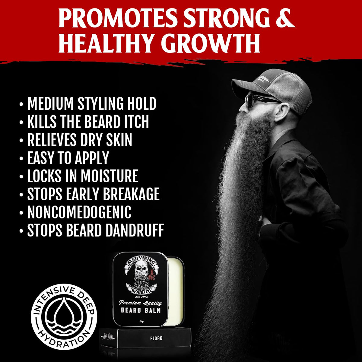 MAD VIKING BEARD CO. Shea butter-based Fjord Balm formula for softness and hydration.