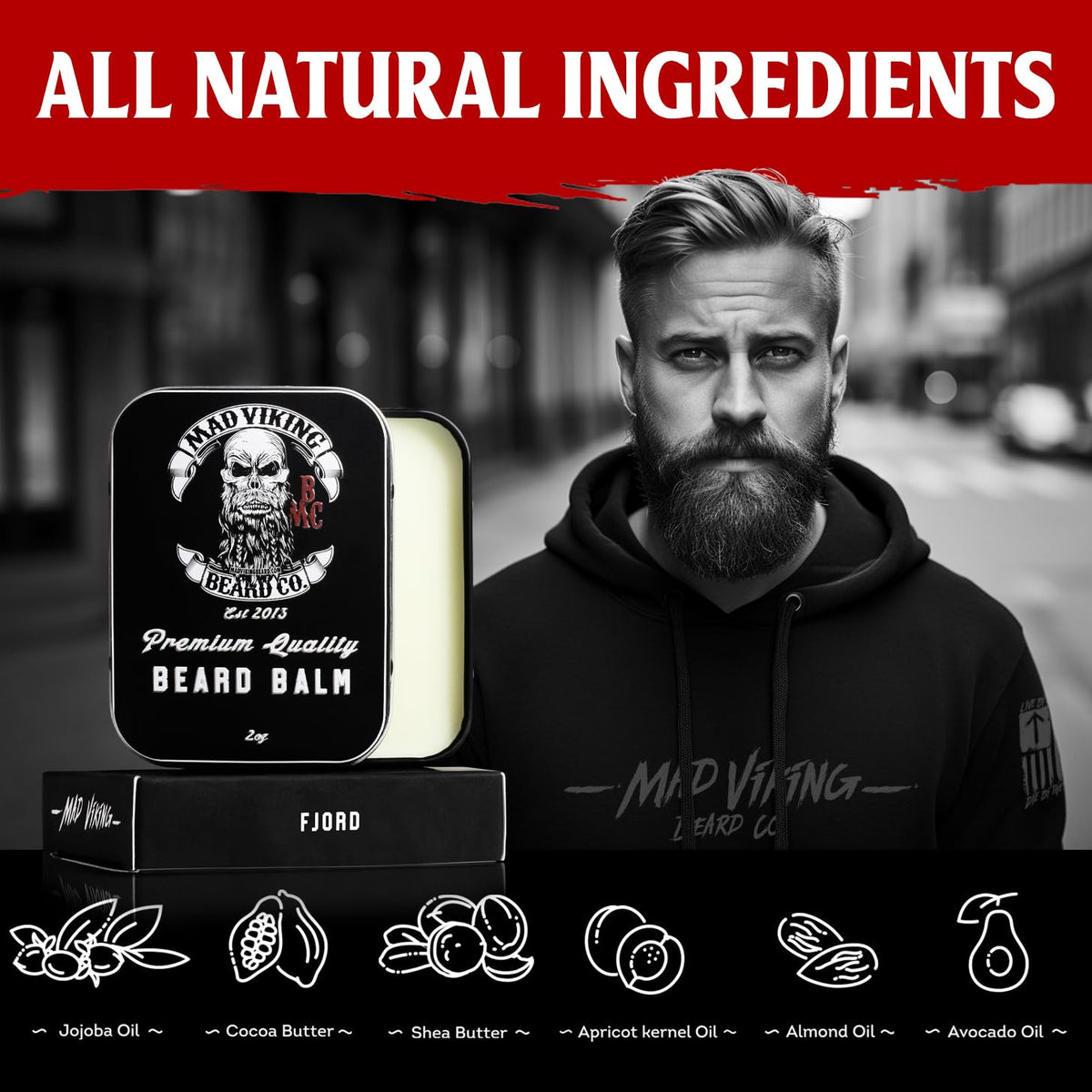 MAD VIKING BEARD CO. Fjord Balm texture being applied for natural definition.