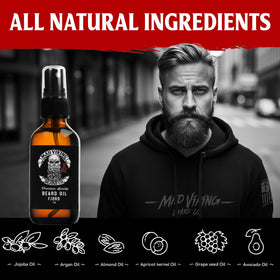 Mad Viking Fjord Beard Oil drops glistening; nourishing the skin beneath