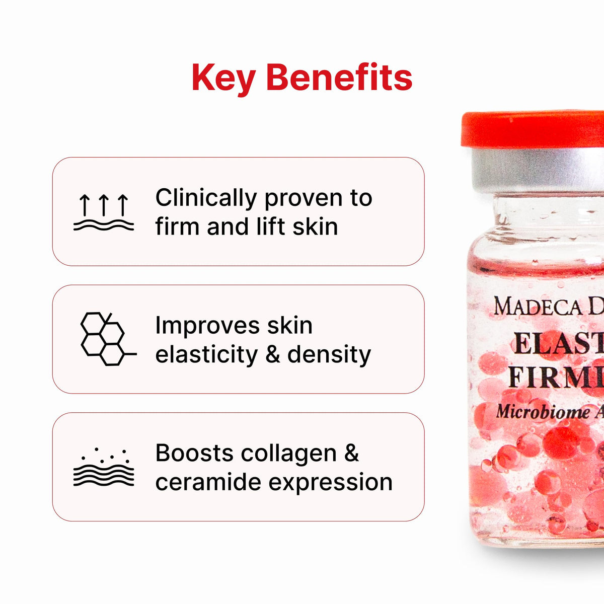 Madeca Derma key ingredients spotlight: microbiome, hyaluronic acid, peptides.