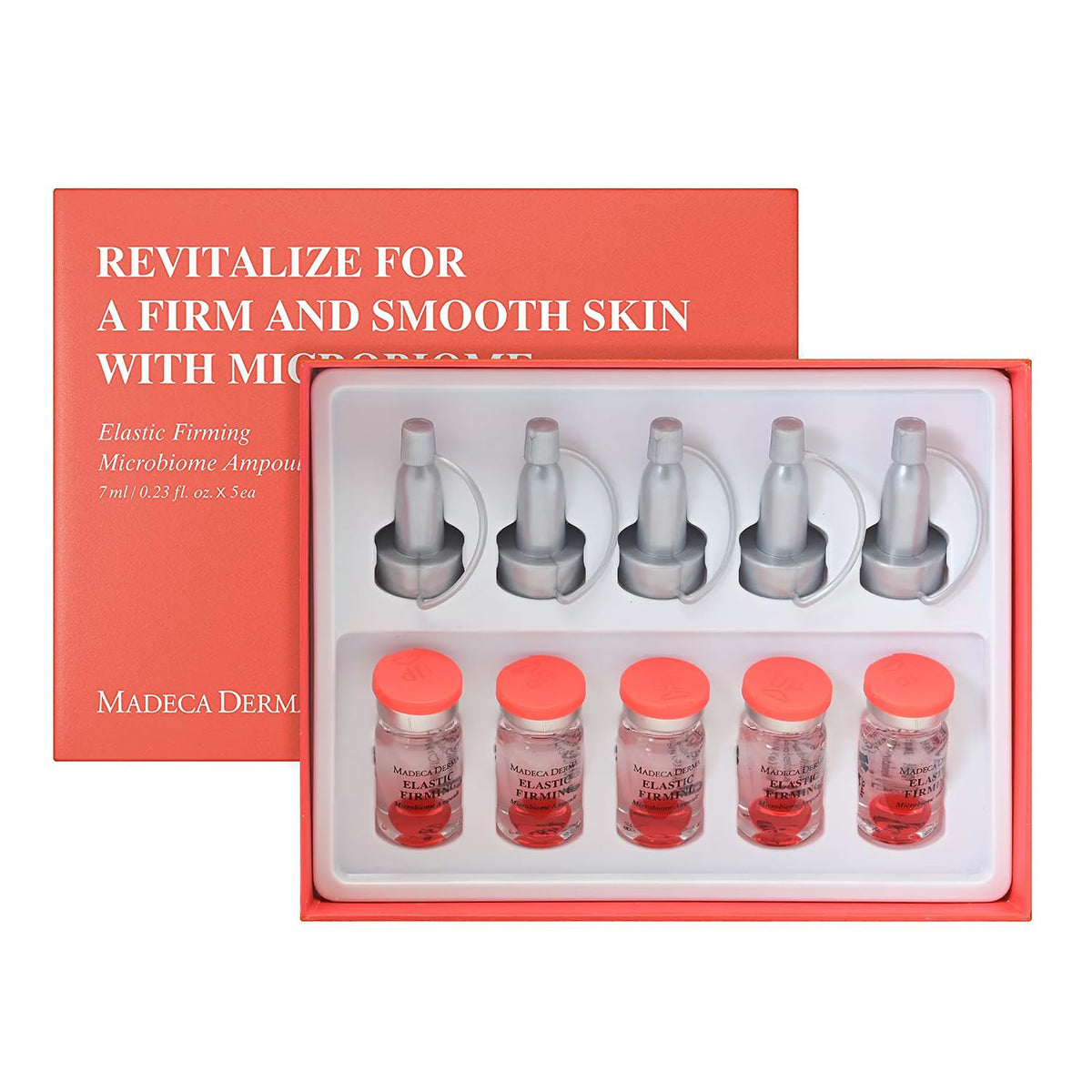 Madeca Derma Elastic Firming Ampoule bottle close-up for hydration and glow.