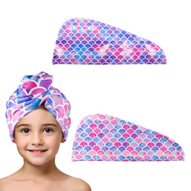 MADHOLLY mermaid-pattern hair towel 2-pack for quick drying after baths.
