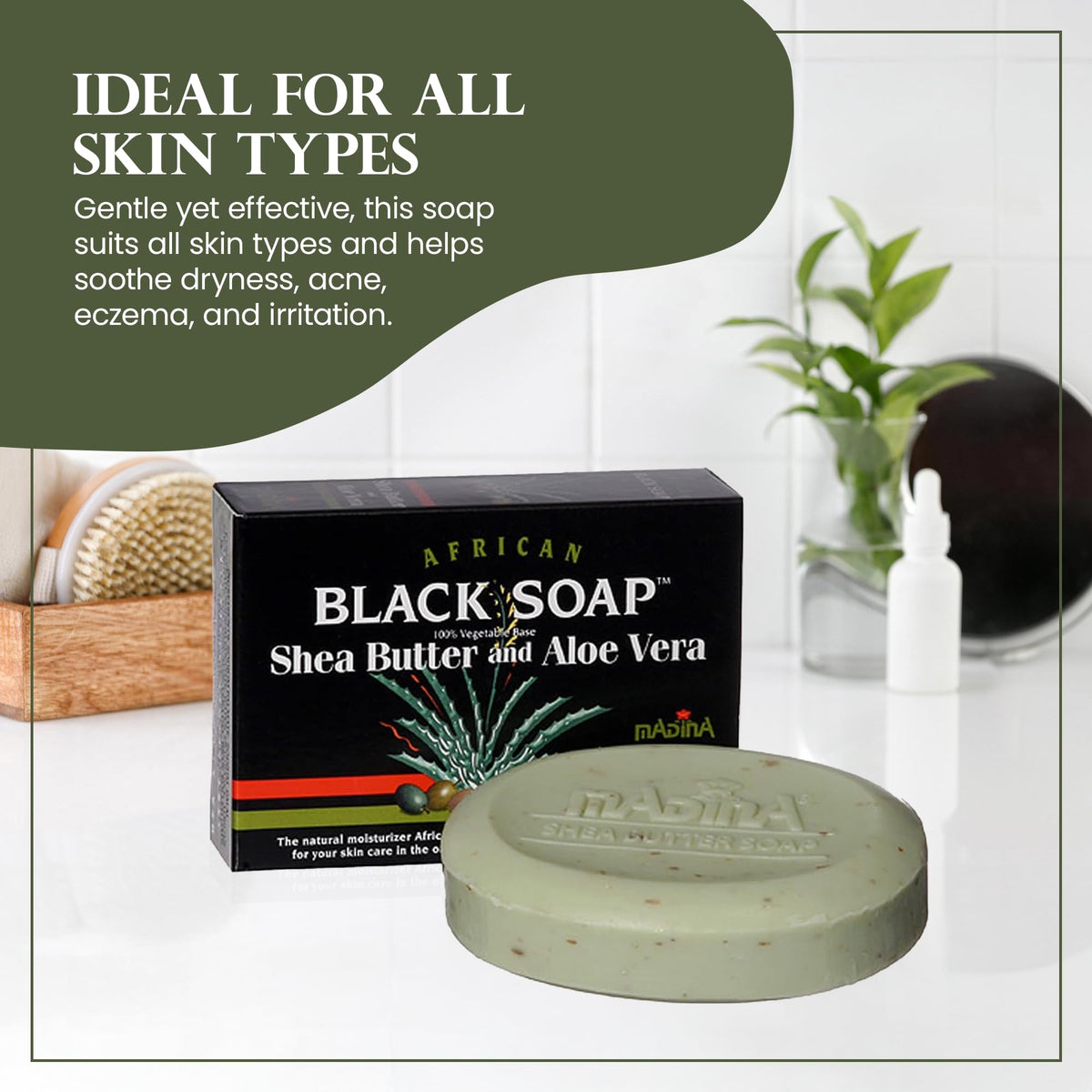 Madina African Black Soap Bar use on face and body for daily refreshment