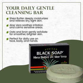 Madina African Black Soap Bar lather on hand demonstrating mild cleansing for all skin types