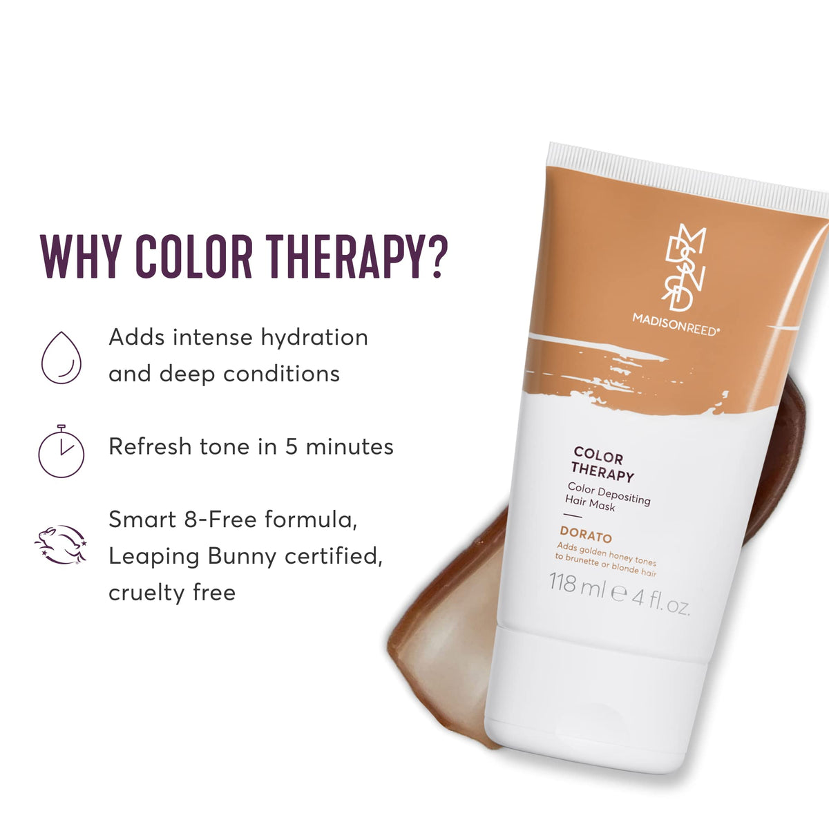 The Madison Reed Color Therapy Dorato Golden Blonde close-up texture highlights deep hydration and shine.