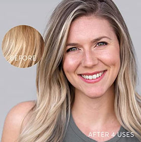 Brunette with highlights gets violet-toning with Perla Blonde shade