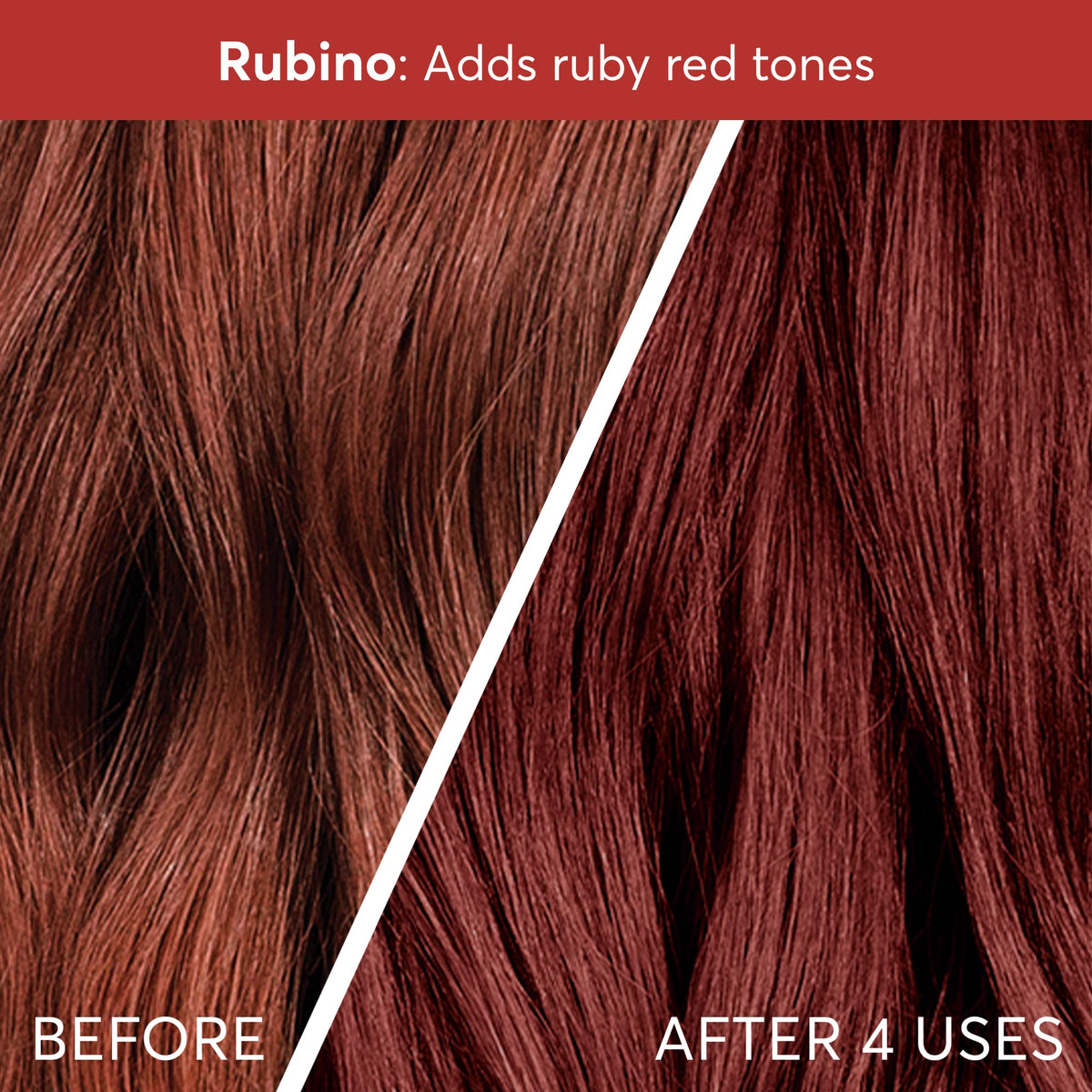 Rubino Red color deposit enhances ruby tones on brunette hair