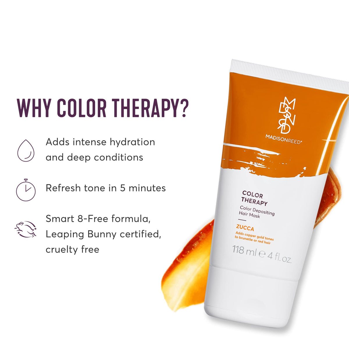 Madison Reed Color Therapy Zucca Copper mask applying to enhance tone in minutes.