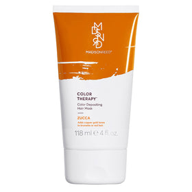 Madison Reed Color Therapy Zucca Copper bottle applying warm bronze tones for brunette color refresh.