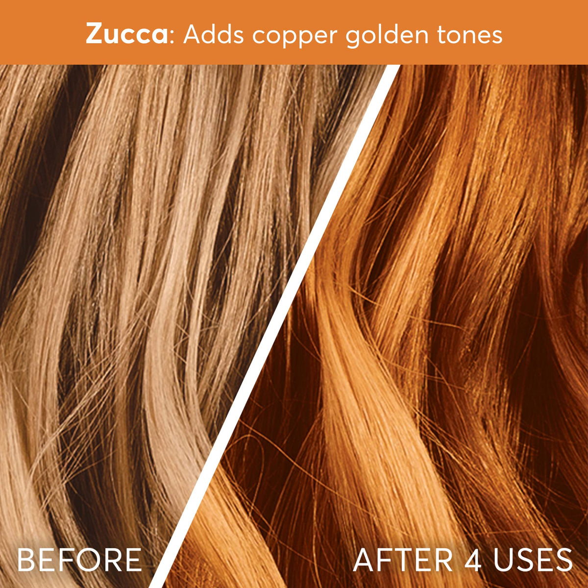 Madison Reed Color Therapy Zucca Copper on brunette strands with warm bronze tint.