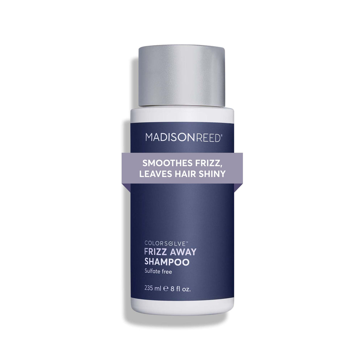 Madison Reed ColorSolve Frizz Control Shampoo bottle close showing frizz control and color-safe formula.