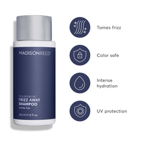 Madison Reed ColorSolve Frizz Control Shampoo lather suggests easy daily wash for smoother hair.