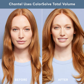 Shiny, healthy-looking hair after using ColorSolve Total Volume Conditioner.
