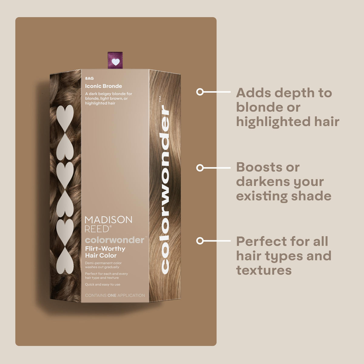 Before and after hair close-up displaying ColorWonder transformation.
