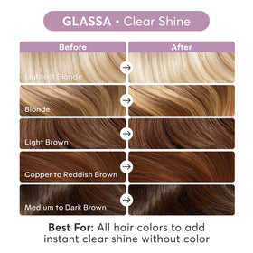 Hair after Glassa Clear treatment shows smooth, glossy finish